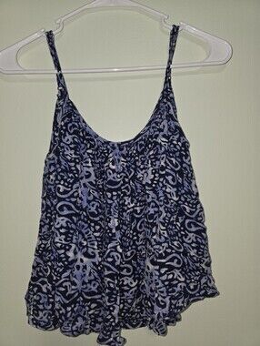 Forever 21 Navy and Light Blue Printed Spaghetti Strap Camisole